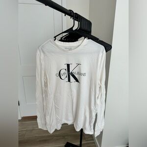 White Calvin Klein Logo Long Sleeve Tee